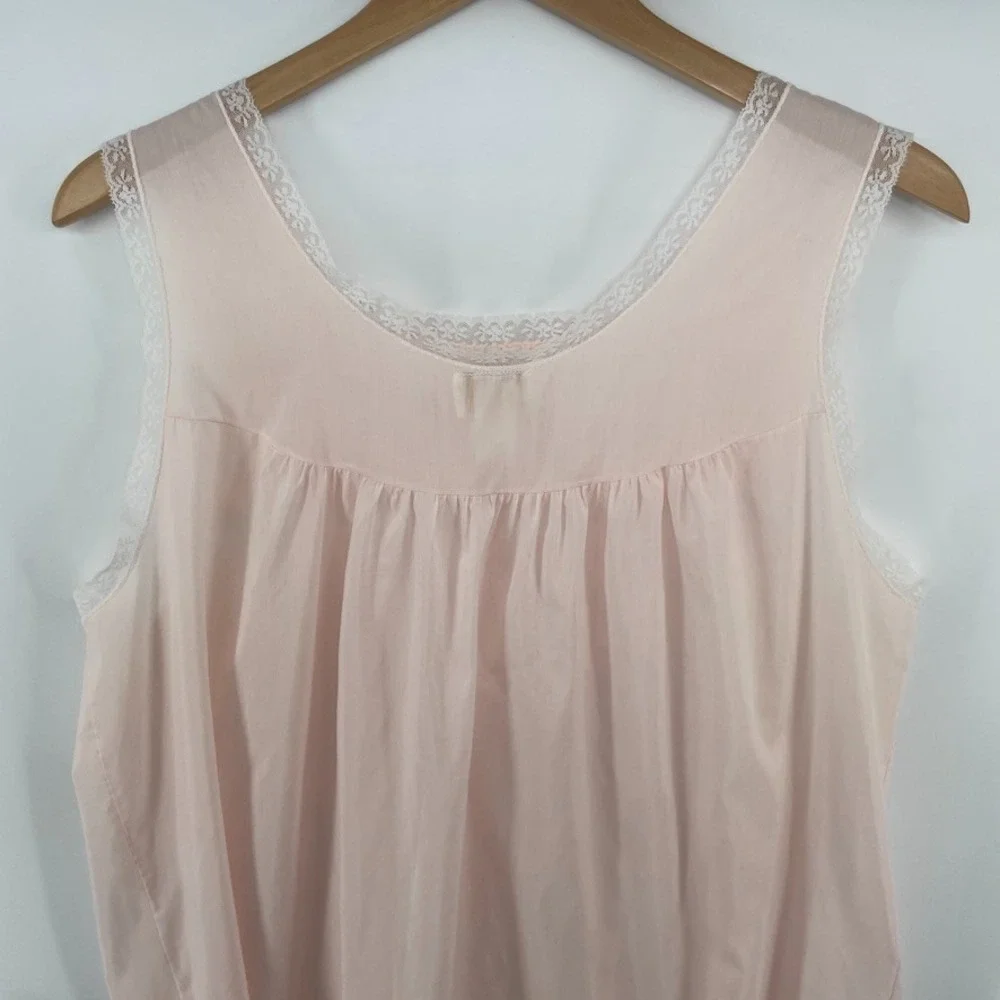 Vintage BARBIZON Nightgown L Pink Babydoll Sleeveless Lace Trim Pintucks Cottage